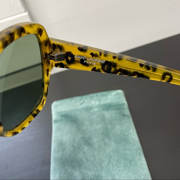 Saint Laurent Brown & Black Cheetah Tortoise Plastic Square Frame Sunglasses - Picture 6 of 13